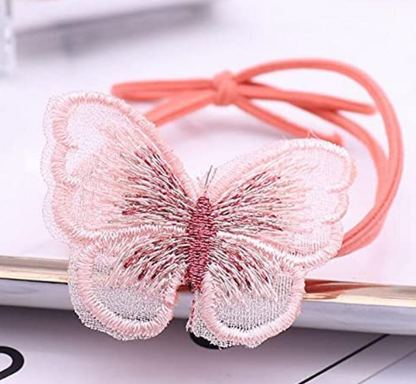 Pastel Embroidered Butterfly Elastic Hair Ties 10-Pack (2 of each color)