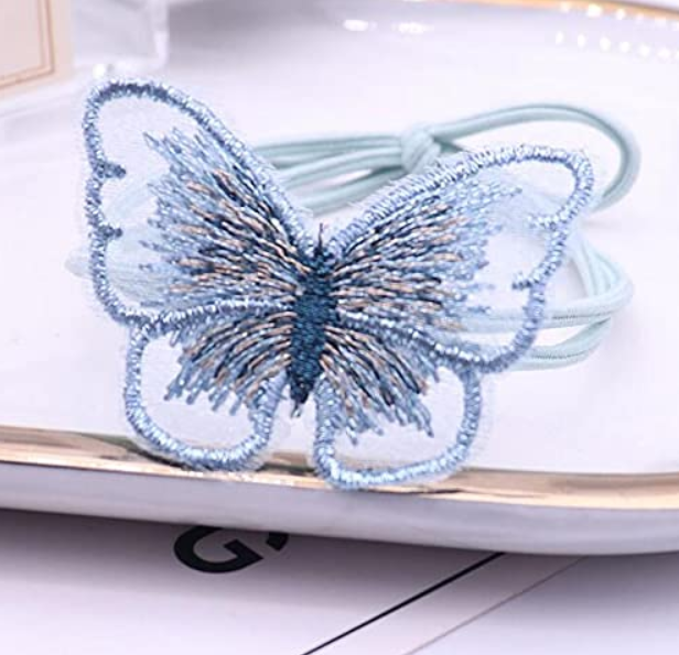 Pastel Embroidered Butterfly Elastic Hair Ties 10-Pack (2 of each color)