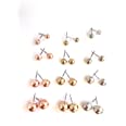 12-Pairs Mixed Metal Ball Stud Earrings For Women And Girls, Four Sizes, Gold Silver Rose Gold Finish, Clear Push Back Closure