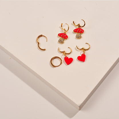 Trio 3 Pairs of Brass Acetate Earring Clips Zirconia Crystals Heart Mushroom 3 COLORS of Choice Perfect Gifts