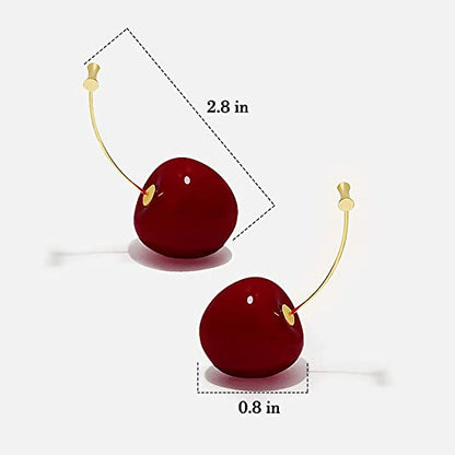 Modern And Chic Dark Cherry Simple Toggle Closure Earrings, Dangle Drop Fruit Earrings, Red And Silver Finish, Nickel Free, For Women And Girls