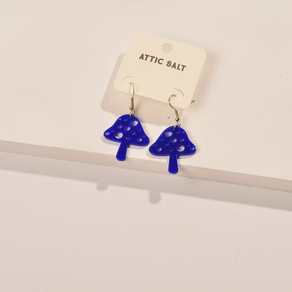 Acetate Resin Mushroom EAR earrings for Girls and Women two Colors of Choice Siam Red and Sapphire Blue