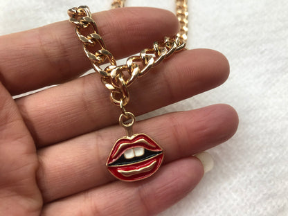 NECK metal Chain Link Lips metal Charm pendant