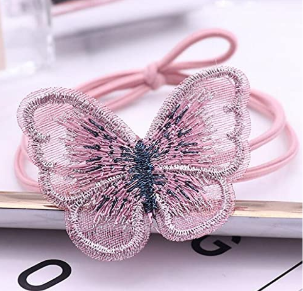 Pastel Embroidered Butterfly Elastic Hair Ties 10-Pack (2 of each color)