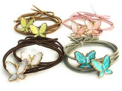 Golden Accessories Enamel Butterfly Hair Tie, 8-Pack (2 Of Each: Blue, Yellow, White, Pink)