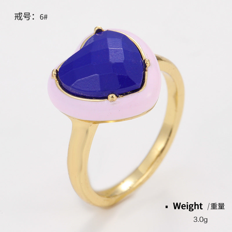 Metal Thin Band Rings with Enamel Diamond Crystals Fashionable Ins feature