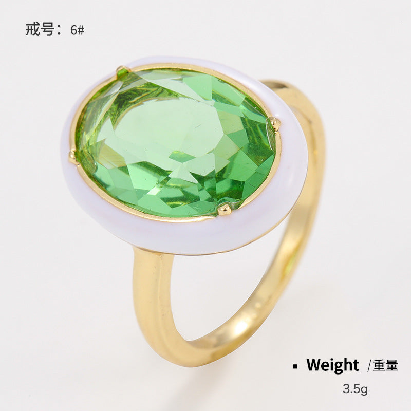 Metal Thin Band Rings with Enamel Diamond Crystals Fashionable Ins feature