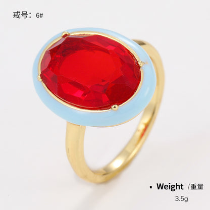 Metal Thin Band Rings with Enamel Diamond Crystals Fashionable Ins feature