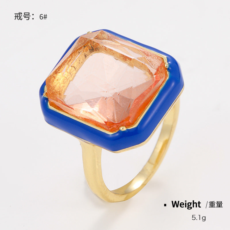 Metal Thin Band Rings with Enamel Diamond Crystals Fashionable Ins feature