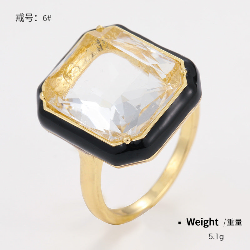 Metal Thin Band Rings with Enamel Diamond Crystals Fashionable Ins feature