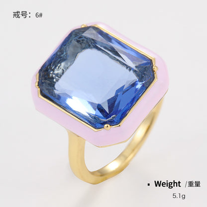 Metal Thin Band Rings with Enamel Diamond Crystals Fashionable Ins feature