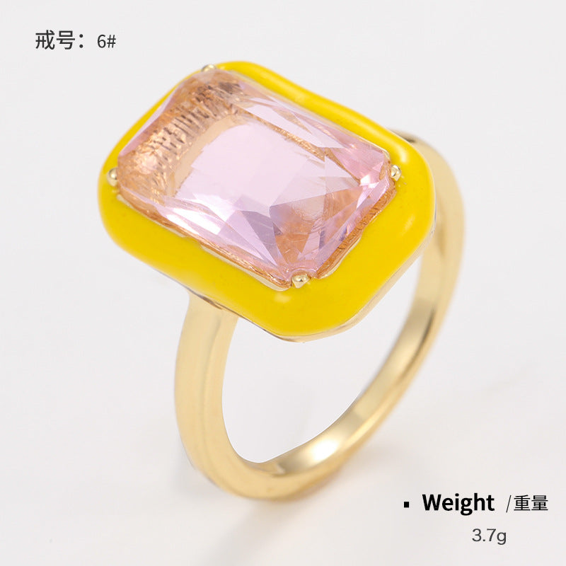 Metal Thin Band Rings with Enamel Diamond Crystals Fashionable Ins feature