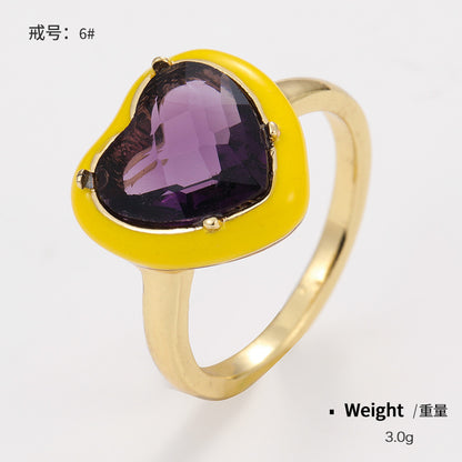 Metal Thin Band Rings with Enamel Diamond Crystals Fashionable Ins feature