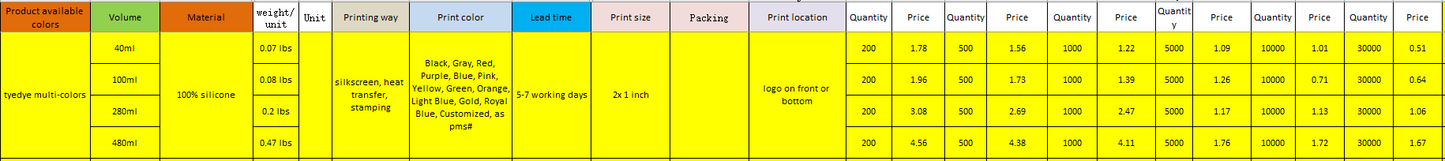 Silicone Tumbler Drinkware 40~480ml