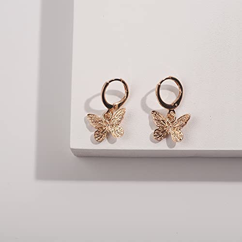 Insect Charm Mixed Metal Mini Hoop Earrings, Gold Butterfly, Silver Dragonfly, Rose Gold Bee, 3-Pack, For Women And Girls