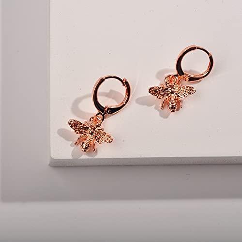 Insect Charm Mixed Metal Mini Hoop Earrings, Gold Butterfly, Silver Dragonfly, Rose Gold Bee, 3-Pack, For Women And Girls