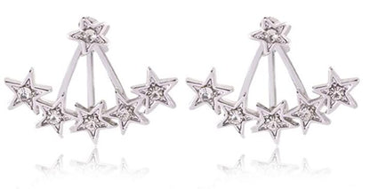 Crystal Star Stud With Five Crystal Star Earring Jacket, 2 In 1 Earring Set, rose gold Finish, For Girls And Women