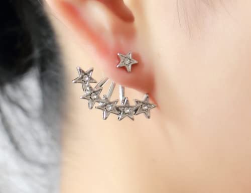 Crystal Star Stud With Five Crystal Star Earring Jacket, 2 In 1 Earring Set, rose gold Finish, For Girls And Women