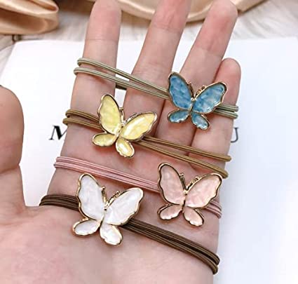 Golden Accessories Enamel Butterfly Hair Tie, 8-Pack (2 Of Each: Blue, Yellow, White, Pink)