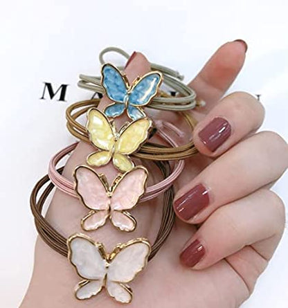 Golden Accessories Enamel Butterfly Hair Tie, 8-Pack (2 Of Each: Blue, Yellow, White, Pink)