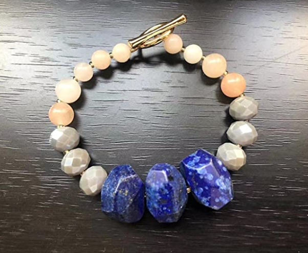 Natural Semi-Precious Stone, Agate And Crystal Strand Beaded Bracelet For Women and Girls, Featuring Toggle And T-Bar Closure, One-Size