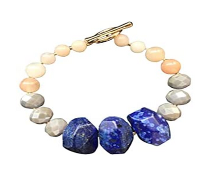 Natural Semi-Precious Stone, Agate And Crystal Strand Beaded Bracelet For Women and Girls, Featuring Toggle And T-Bar Closure, One-Size