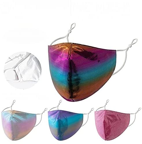 Washable And Reusable Mens and Womens Face Masks, Iridescent Foil Colors, Adjustable Lanyard, 4-Pack