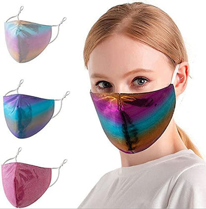 Washable And Reusable Mens and Womens Face Masks, Iridescent Foil Colors, Adjustable Lanyard, 4-Pack