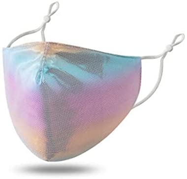 Washable And Reusable Mens and Womens Face Masks, Iridescent Foil Colors, Adjustable Lanyard, 4-Pack