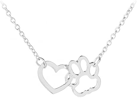 Paws With Love Interlocked Heart And Paw Print Charm Pendant Dainty Necklace, Ideal For All Pet Lovers, 16-Inch Drop, Lobster Claw Closure, Dog And Cat Lover Jewelry