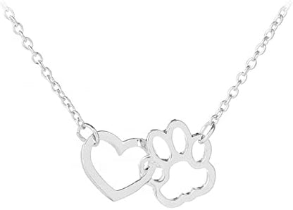 Paws With Love Interlocked Heart And Paw Print Charm Pendant Dainty Necklace, Ideal For All Pet Lovers, 16-Inch Drop, Lobster Claw Closure, Dog And Cat Lover Jewelry