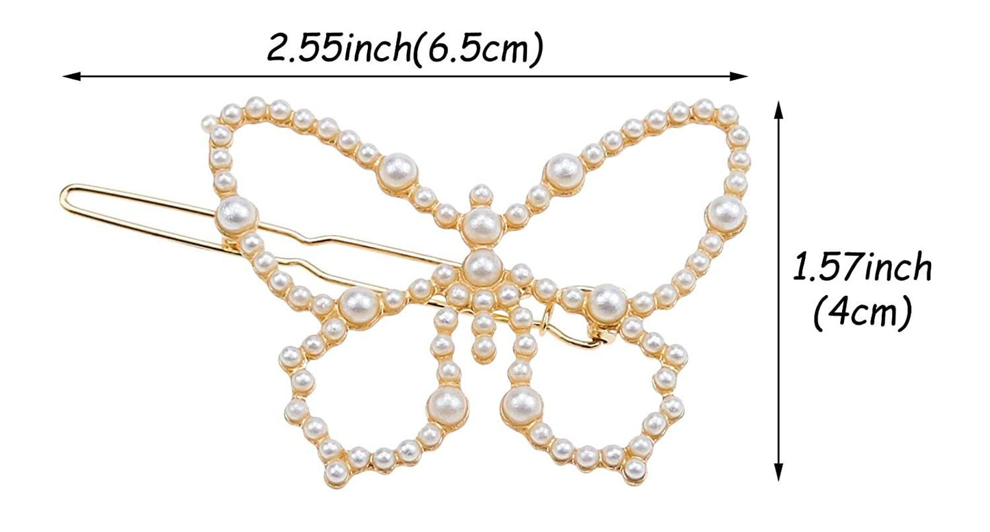 6 PCS Pearl Butterfly Hair Clips Hollow Hair Pins Metal Butterfly Hair Barrettes for Women Hair Accessories