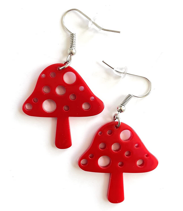 Acetate Resin Mushroom EAR earrings for Girls and Women two Colors of Choice Siam Red and Sapphire Blue