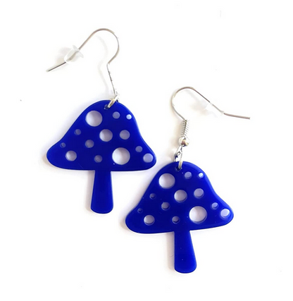 Acetate Resin Mushroom EAR earrings for Girls and Women two Colors of Choice Siam Red and Sapphire Blue