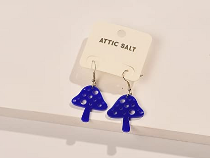 Acetate Resin Mushroom EAR earrings for Girls and Women two Colors of Choice Siam Red and Sapphire Blue