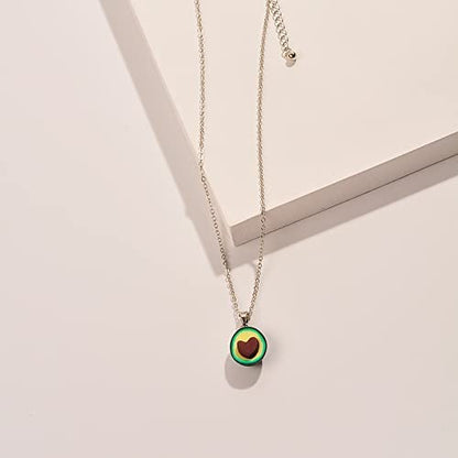 Realistic 3D Avocado Pendant Necklace, Dainty Silver Finish Chain, Lobster Claw Closure, One Side With Heart Pit, Food Inspired Jewelry, Green And Brown, For Women